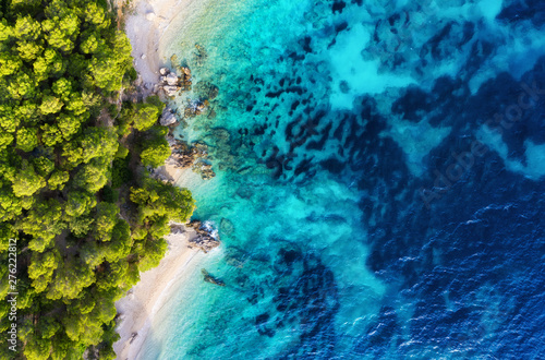 Fototapeta Naklejka Na Ścianę i Meble -  Croatia. Panoramic coast as a background from top view. Turquoise water background from top view. Summer seascape from air. Travel - image