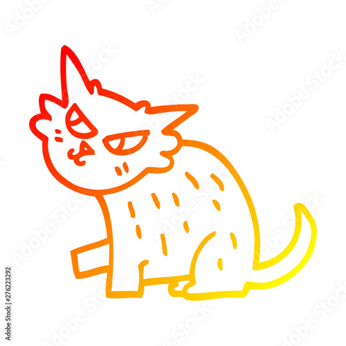 warm gradient line drawing cartoon sly cat