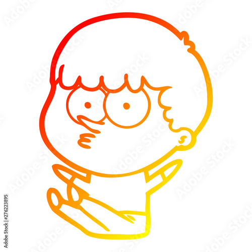 warm gradient line drawing cartoon boy sat waiting