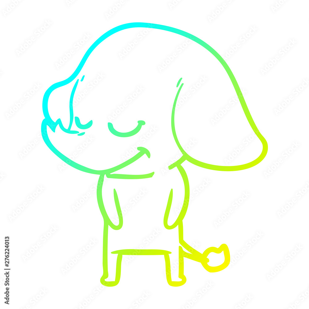 Obraz premium cold gradient line drawing cartoon smiling elephant