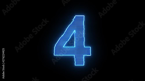 Number 4 blue hologram distorted text 4K animation	