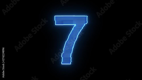 Number 7 blue hologram distorted text 4K animation photo