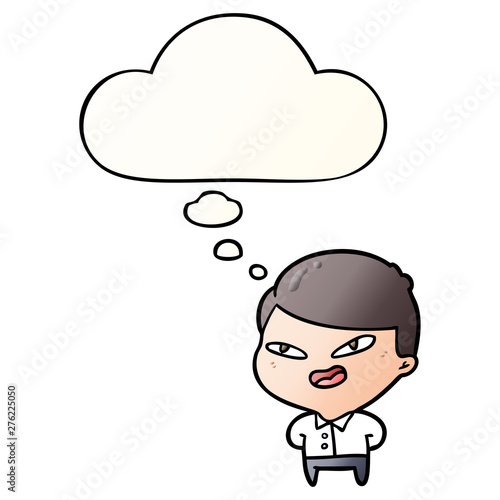 cartoon happy business man and thought bubble in smooth gradient style