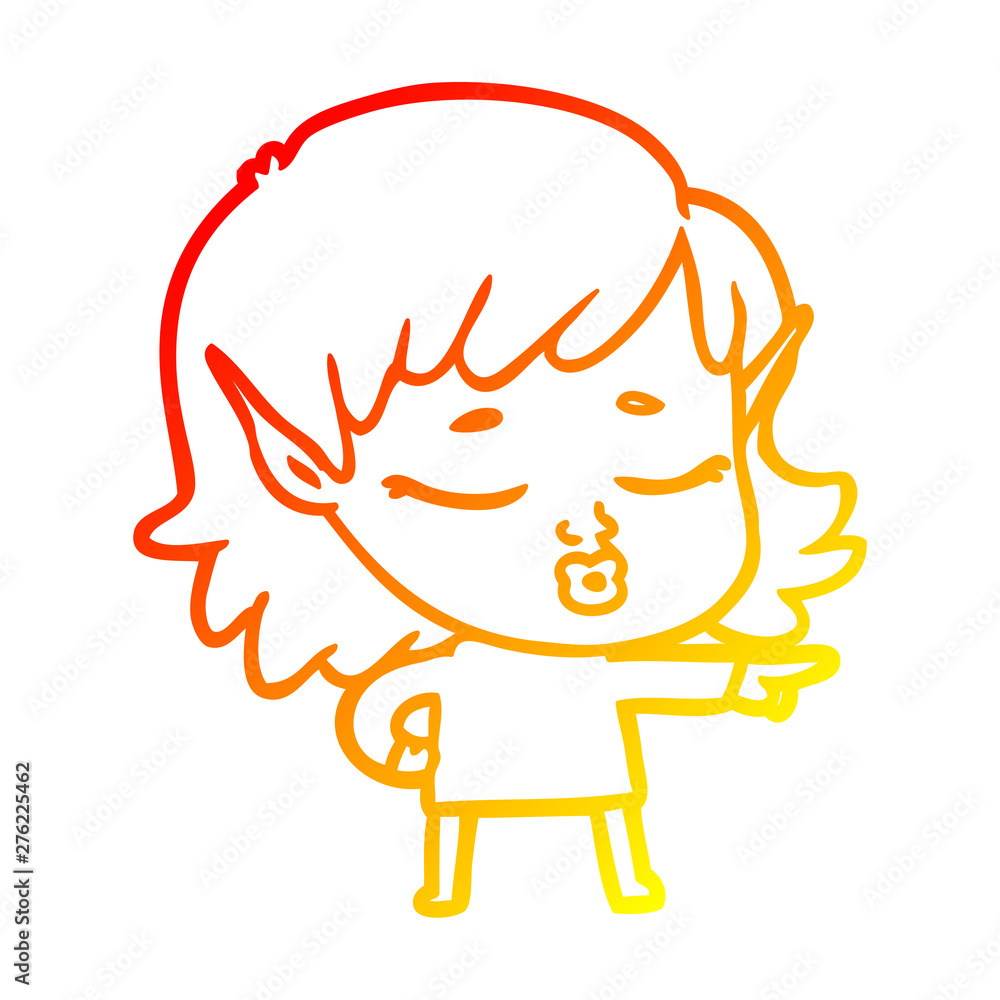 warm gradient line drawing pretty cartoon elf girl pointing warm gradient line drawing pretty cartoon elf girl pointing