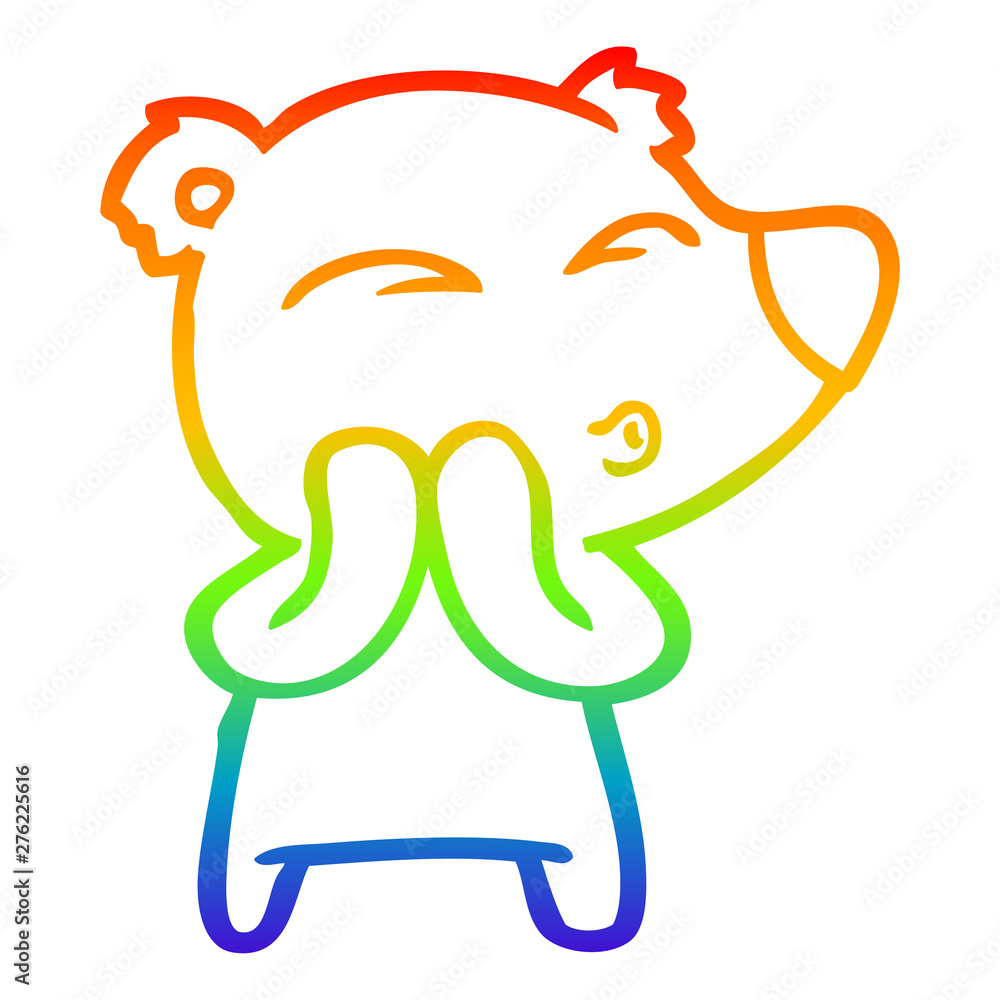 Fototapeta premium rainbow gradient line drawing cartoon whistling bear
