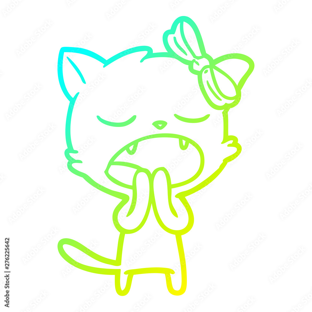 cold gradient line drawing cartoon yawning cat cold gradient line drawing cartoon yawning cat