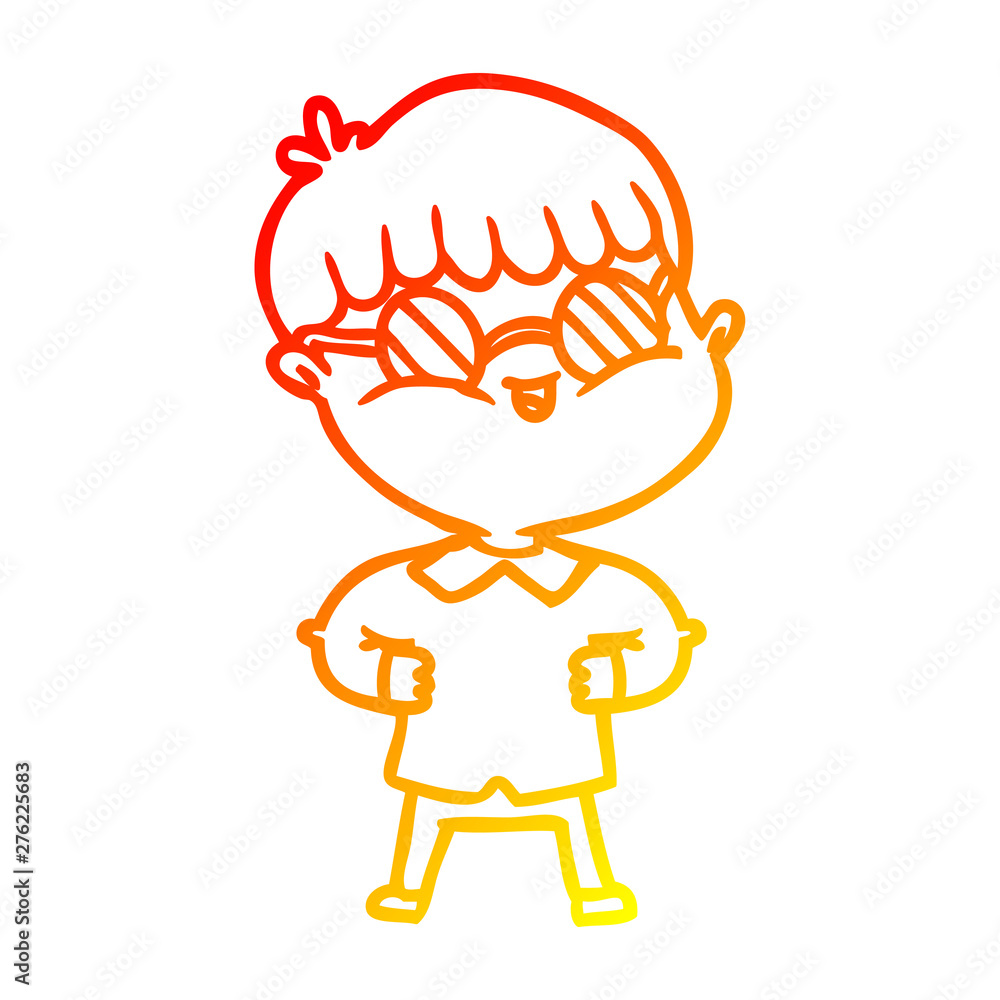 Obraz premium warm gradient line drawing cartoon boy wearing spectacles