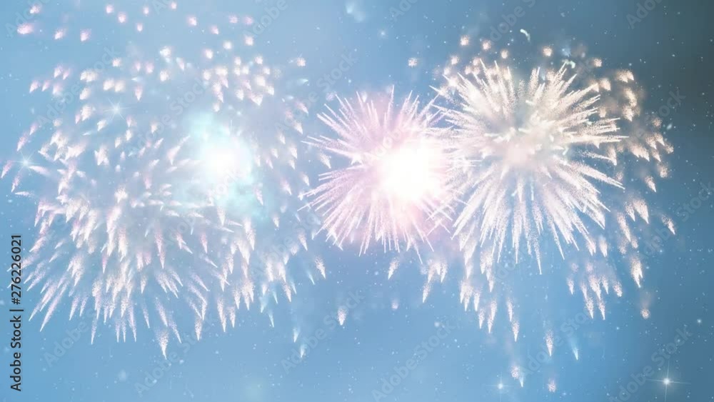 Colourful fireworks on evening blue sky copy space background. Colourful fireworks on evening blue sky copy space background.