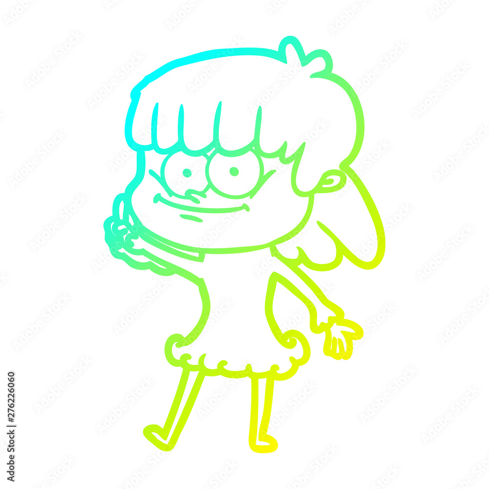 cold gradient line drawing cartoon smiling woman