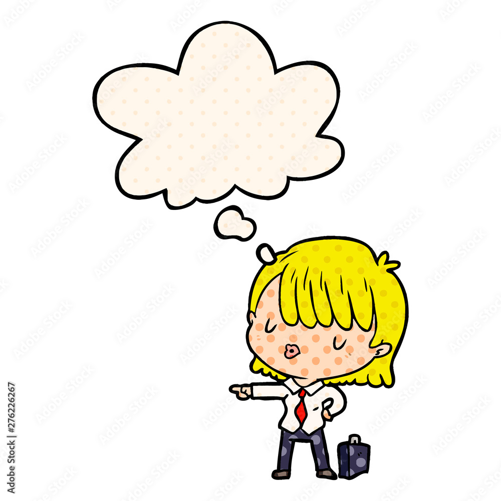cartoon efficient businesswoman and thought bubble in comic book style cartoon efficient businesswoman and thought bubble in comic book style