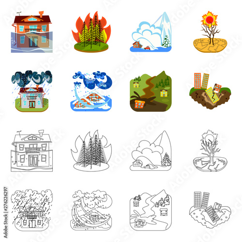 Vector illustration of weather and distress icon. Collection of weather and crash stock vector illustration.