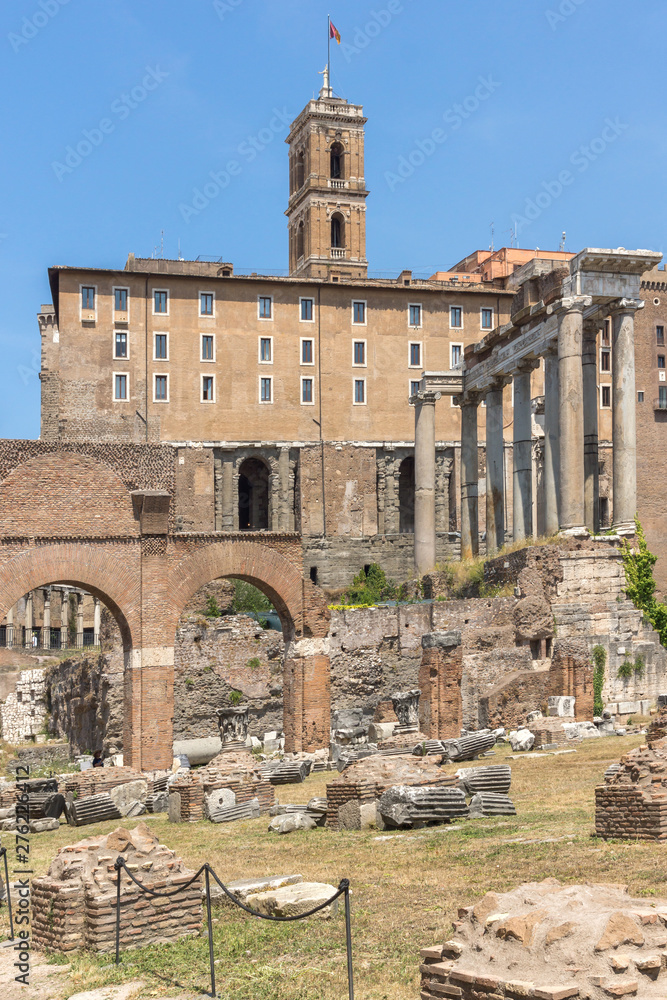 Panoramic view of Roman Forum in city of Rome