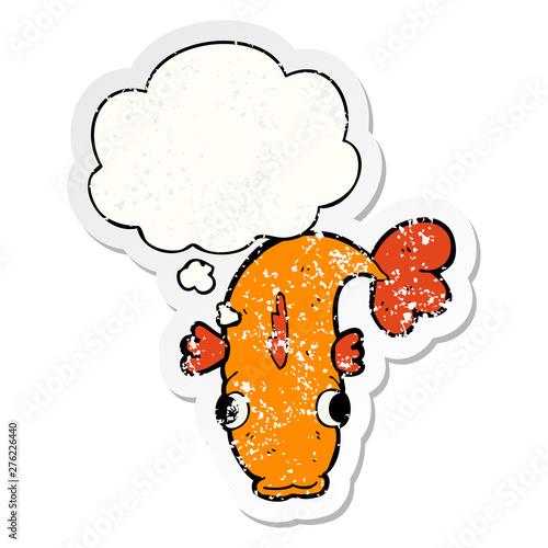 cartoon fish and thought bubble as a distressed worn sticker