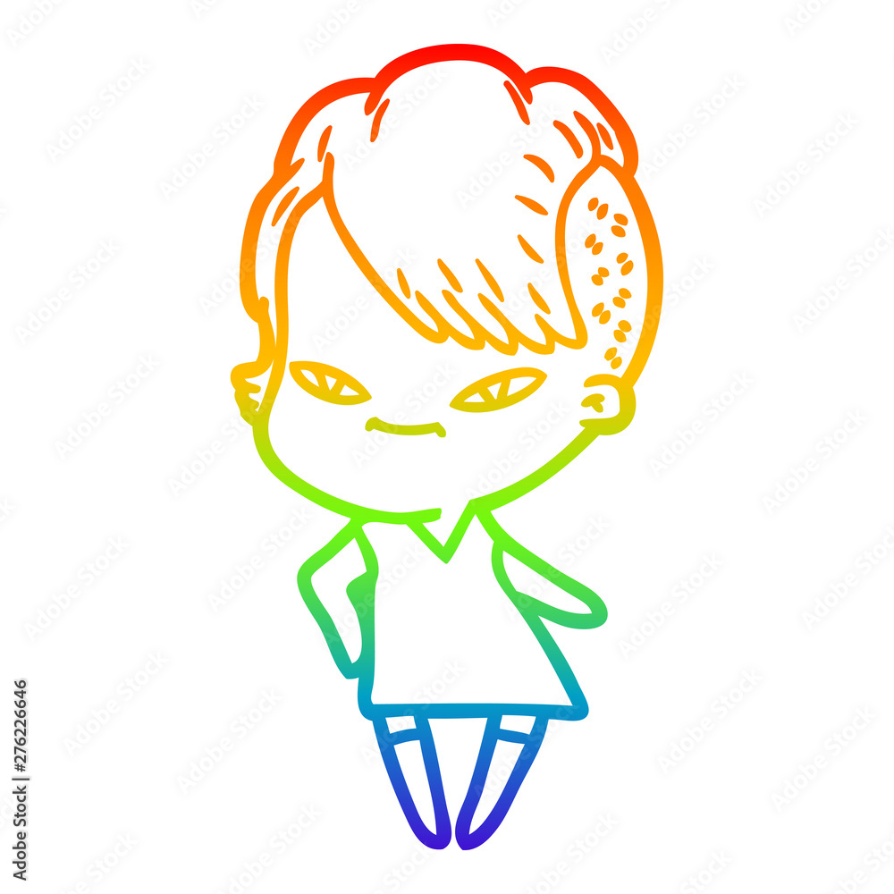 rainbow gradient line drawing cute cartoon girl with hipster haircut rainbow gradient line drawing cute cartoon girl with hipster haircut