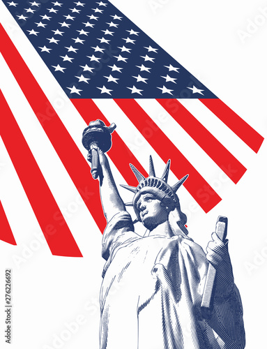 Engraving liberty illustration with USA flag on white BG © jolygon