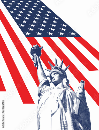 Engraving liberty illustration with USA flag on white BG © jolygon
