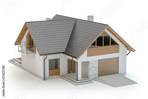 Fototapeta Naklejka Na Ścianę i Meble -  House model with garage isolated on white, 3d illustration