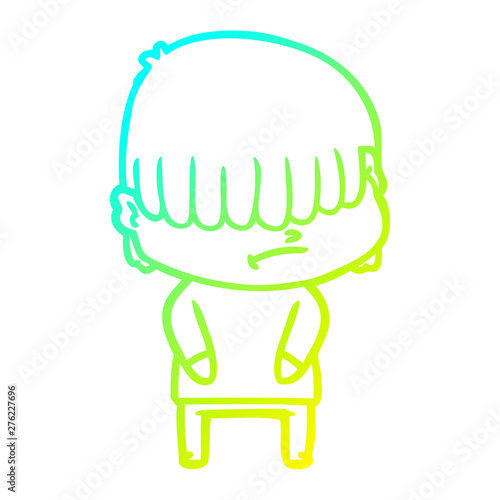 cold gradient line drawing cartoon boy with untidy hair