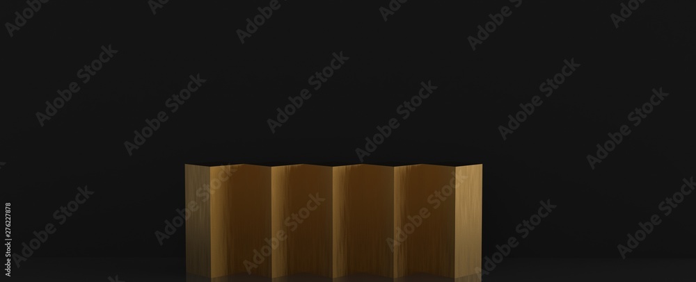 Diseño de podio para presentación de producto de diseño. Render tridimensional de escalones con iluminación de reflectores y diferentes materiales brillantes y con patrones. Fondo colorido 3d Diseño de podio para presentación de producto de diseño. Render tridimensional de escalones con iluminación de reflectores y diferentes materiales brillantes y con patrones. Fondo colorido 3d