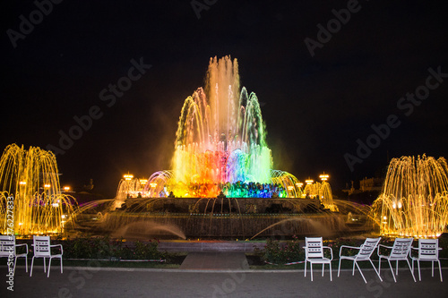 Fountain with colored illumination at VDNH in Moscow Russia