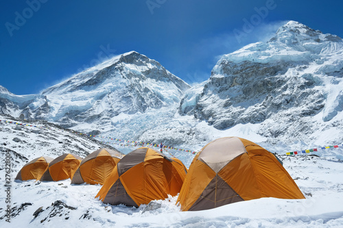 Everest base camp. Mountain peak Everest - highest mountain in the world. National Park, Nepal photo
