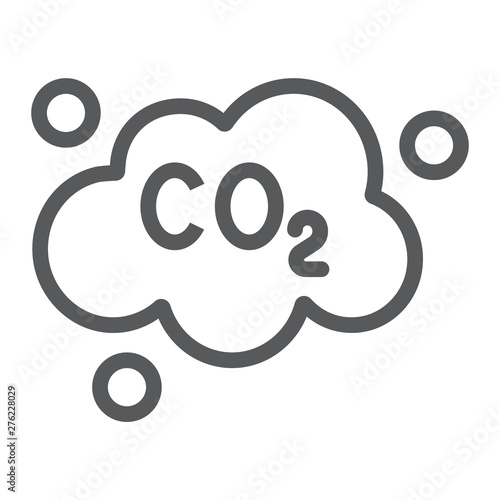 Pollution co2 line icon, ecology and dioxide, co2 emissions cloud sign, vector graphics, a linear pattern on a white background.