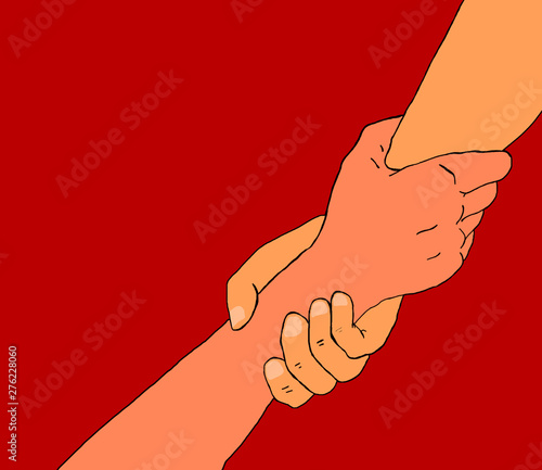 Illustration of one hand helping another to come out from below