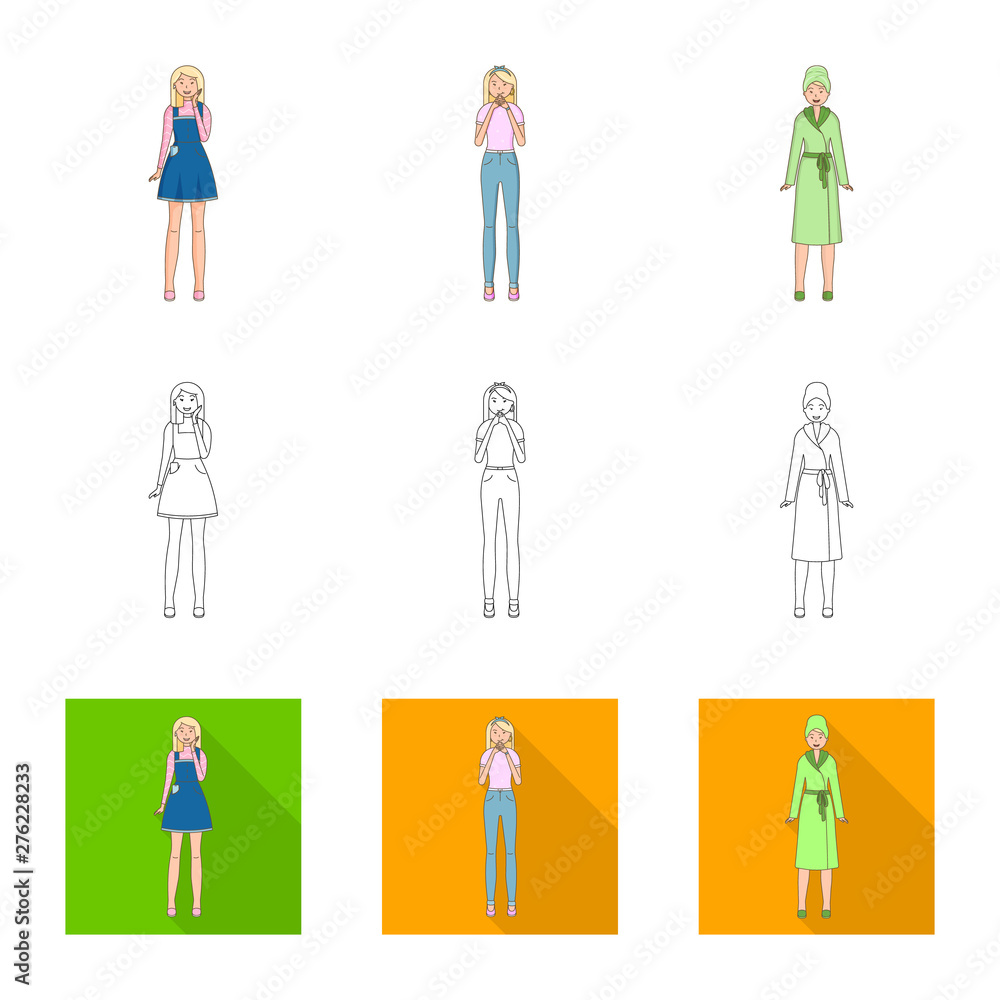 Vector illustration of posture and mood sign. Set of posture and female stock symbol for web.