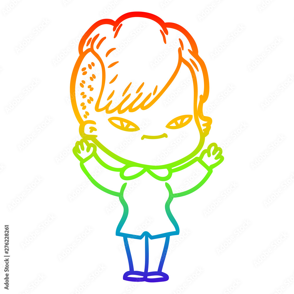 rainbow gradient line drawing cute cartoon girl with hipster haircut rainbow gradient line drawing cute cartoon girl with hipster haircut