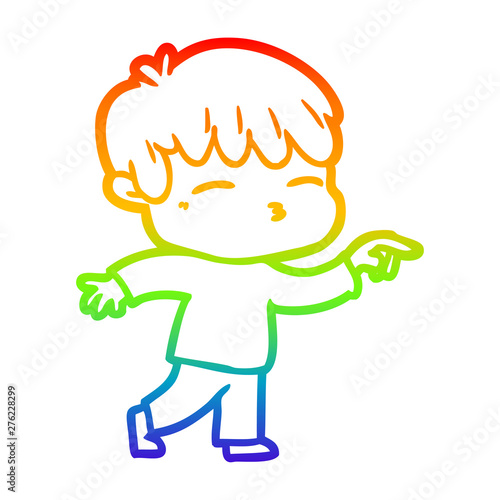 rainbow gradient line drawing cartoon curious boy