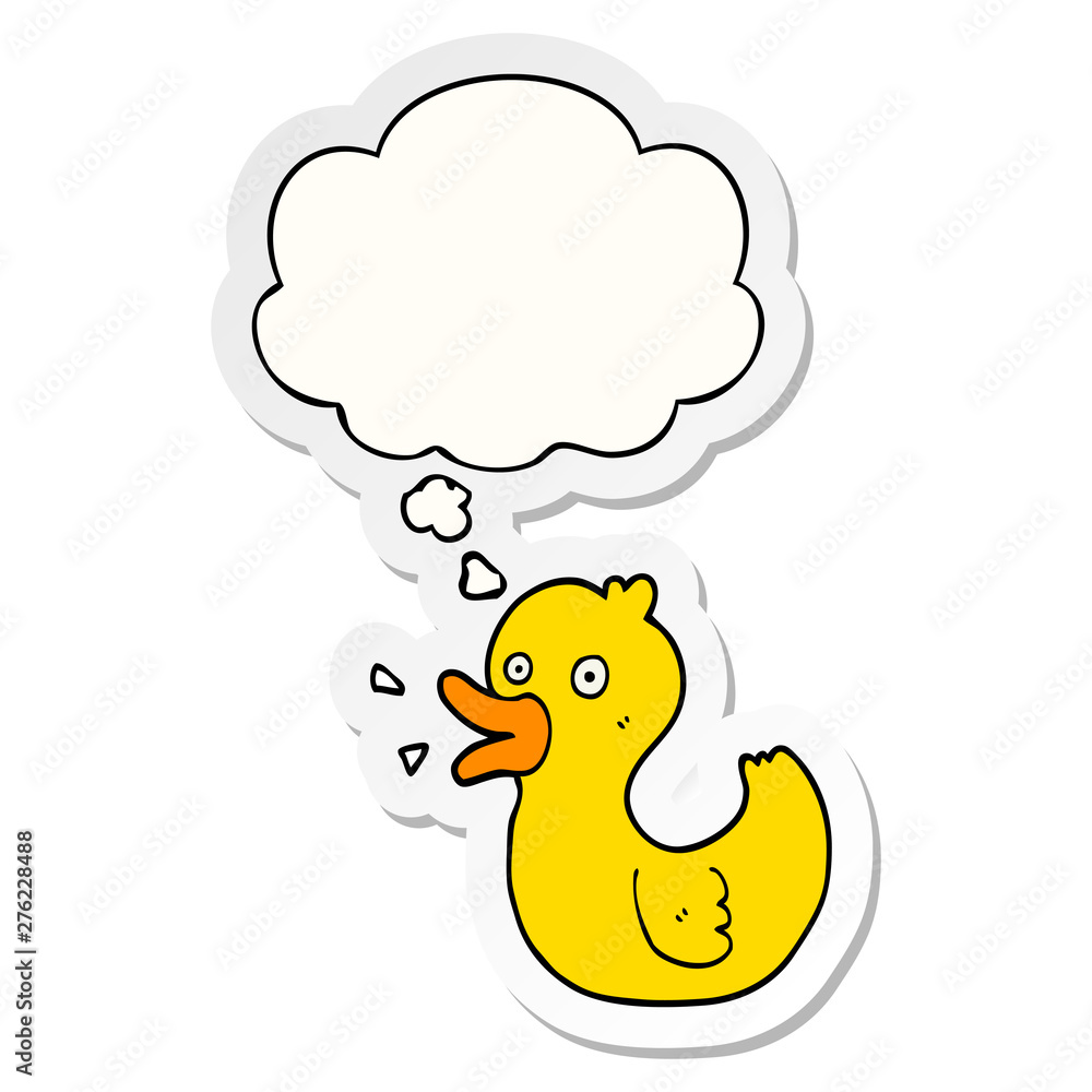 cartoon quacking duck and thought bubble as a printed sticker cartoon quacking duck and thought bubble as a printed sticker