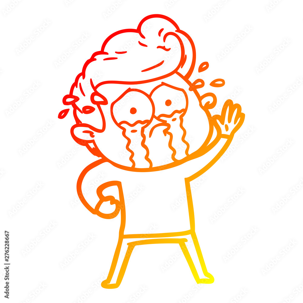 Fototapeta premium warm gradient line drawing cartoon crying man waving