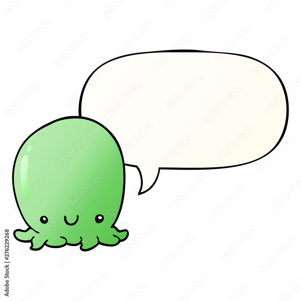 cute cartoon octopus and speech bubble in smooth gradient style cute cartoon octopus and speech bubble in smooth gradient style