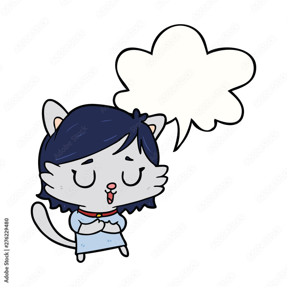 cartoon cat girl and speech bubble cartoon cat girl and speech bubble