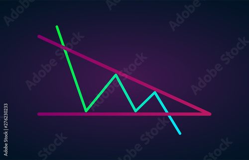 Descending bearish triangle breakouts flat icon. Vector stock and cryptocurrency exchange graph, forex analytics and trading market chart. Descending triangle pattern figure technical analysis.