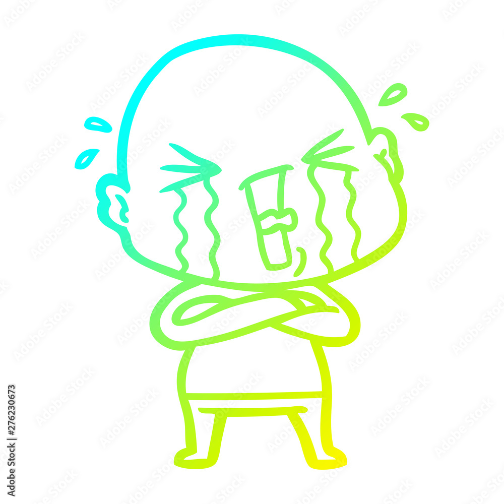 cold gradient line drawing cartoon crying bald man cold gradient line drawing cartoon crying bald man