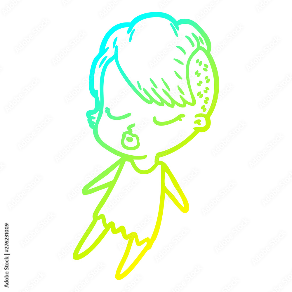 cold gradient line drawing cartoon pretty hipster girl