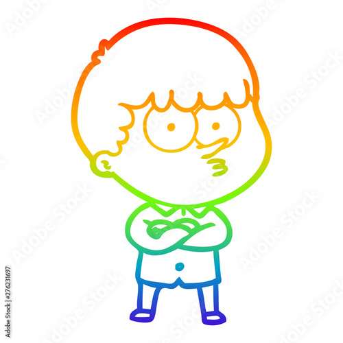 rainbow gradient line drawing cartoon curious boy