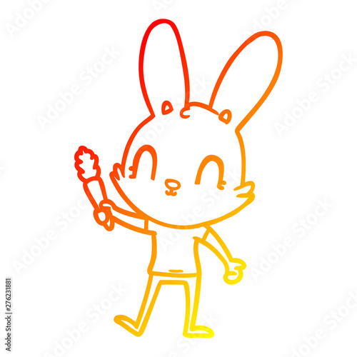 warm gradient line drawing cute cartoon rabbit with carrot