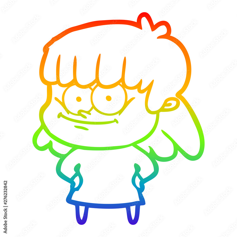 rainbow gradient line drawing cartoon smiling woman rainbow gradient line drawing cartoon smiling woman