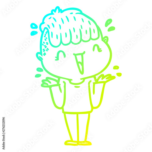 cold gradient line drawing cartoon happy boy surprised