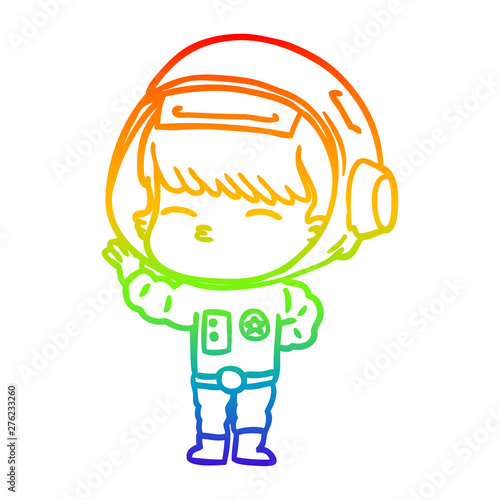 rainbow gradient line drawing cartoon curious astronaut