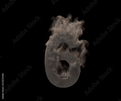number 6 of dark smoke or fog isolated on black background  artistic halloween font - 3D illustration of symbols