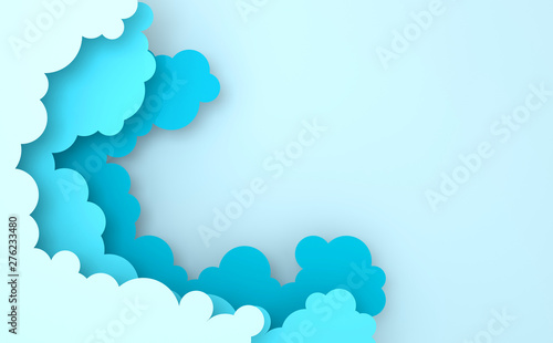 Paper art colorful fluffy clouds background with place for text. Modern 3d render origami paper art style. Pastel colors