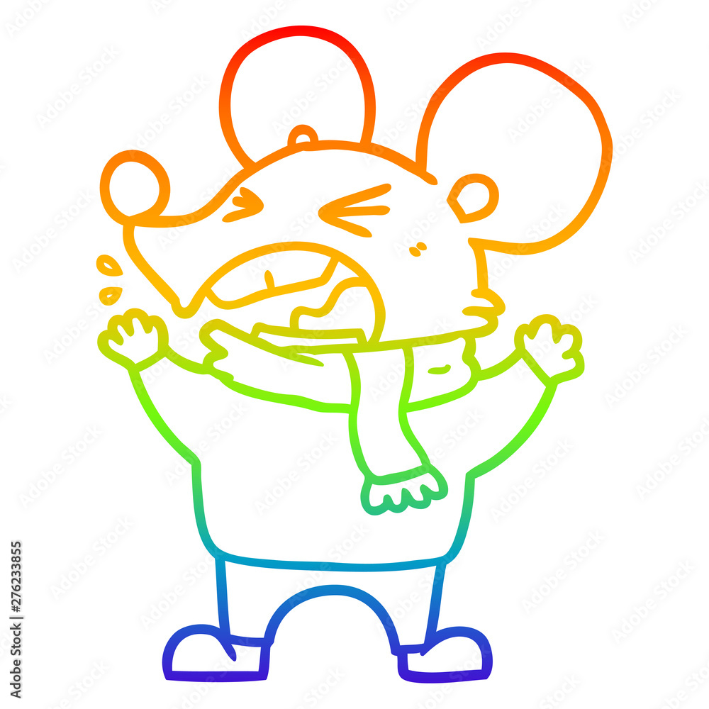 Obraz premium rainbow gradient line drawing cartoon angry mouse