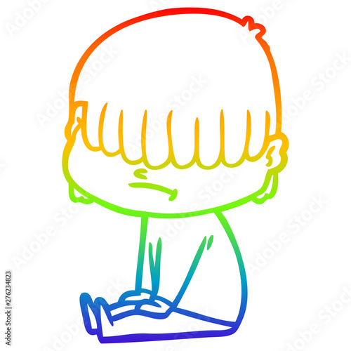 rainbow gradient line drawing cartoon boy with untidy hair