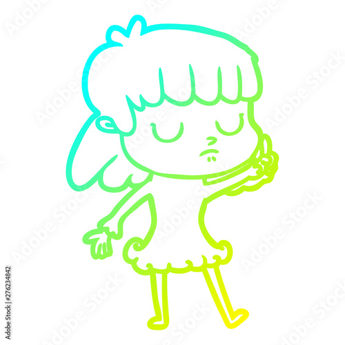 cold gradient line drawing cartoon indifferent woman