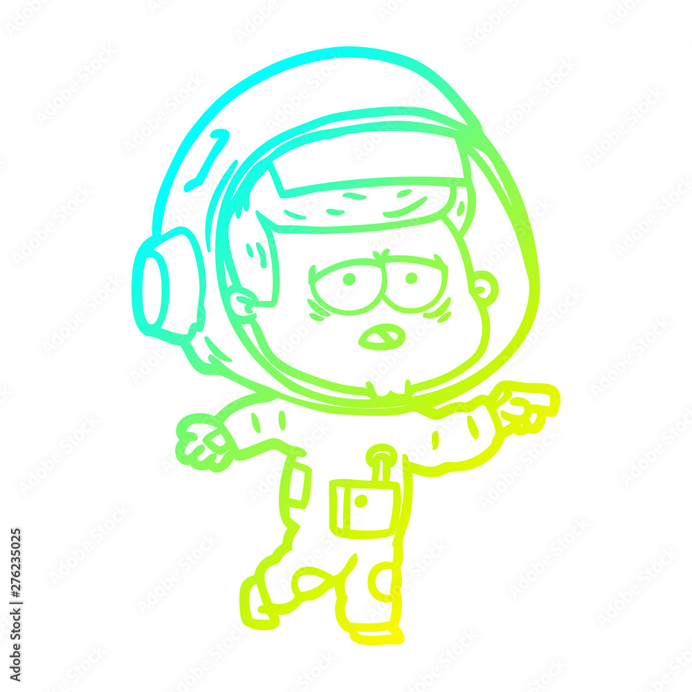 cold gradient line drawing cartoon tired astronaut