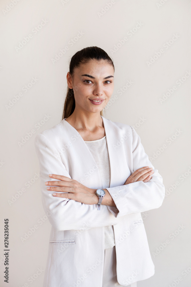 Portrait of businesswoman on grey background Portrait of businesswoman on grey background