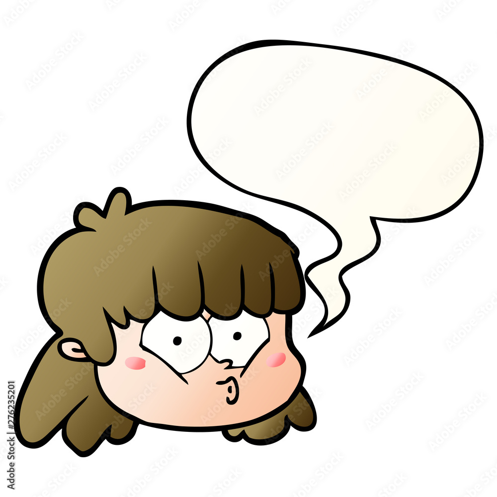 cartoon female face and speech bubble in smooth gradient style cartoon female face and speech bubble in smooth gradient style